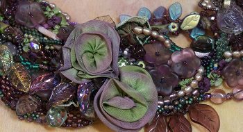 free- form peyote stitch with ribbon worked flowers