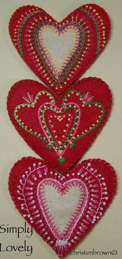embroidered felt hearts