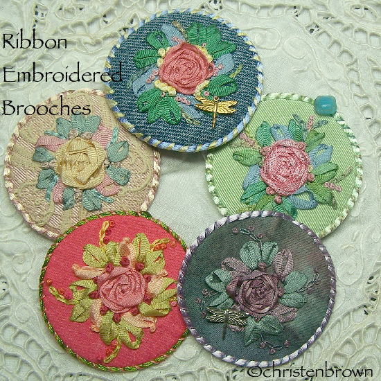 ribbon embroidered brooch